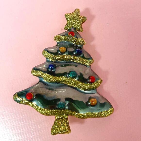 Vintage Green Enamel Christmas Tree Signed TC - Picture 2 of 4